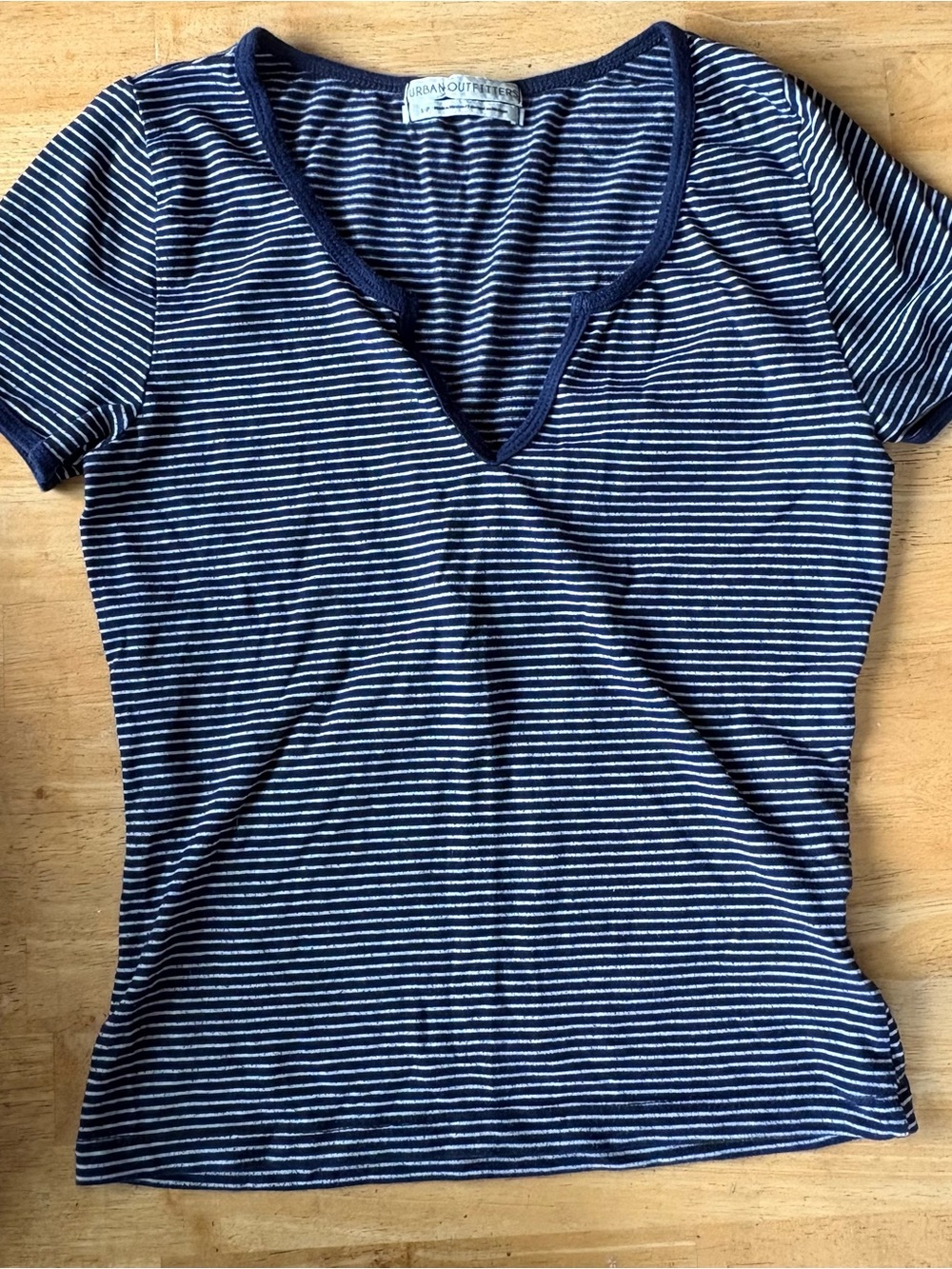 Urban Outfitters Navy & White Striped V-Neck Tee